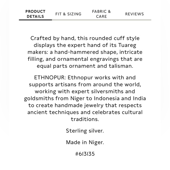 Banana Republic NWT Engraved Tuareg Cuff Ethnopur - Picture 4 of 7